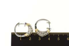14K White Gold 0.48 Ctw Diamond Two Tone Huggies Hoop Earrings
