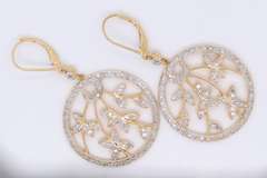 Stunning Yellow Gold Leverback Diamond Flower Earrings