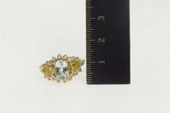 14K Yellow Gold Oval Blue Topaz Citrine CZ Halo Statement Ring
