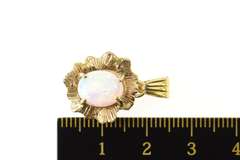 14K Yellow Gold Retro Floral Textured Oval Syn. Opal Statement Pendant