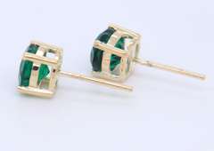 Stunning Yellow Gold Lab Grown Emerald Stud Earrings