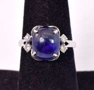 Beautiful 7.15CTS Cabochon-Cut Star Sapphire & 0.21CTW Diamond Ring in Sterling Silver