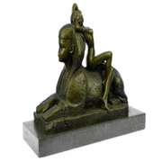 French Nude Nymph Resting on Sphinx Bronze Sculpture