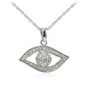 Sterling Silver Cubic Zirconia Evil Eye Flower Necklace