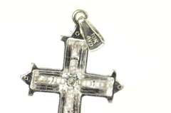 10K White Gold Baguette & Round Diamond Cross Christian Pendant