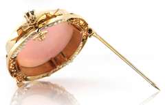 Antique Coral and Pearl Cameo Brooch Pendant