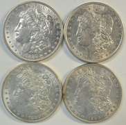 4 diff. flashy-white AU/BU 'P' Mint Morgan Silver Dollars