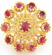 Incredible 18kt Ruby and Diamond Starburst Brooch
