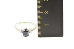 10K White Gold Oval Sapphire Diamond Accent Engagement Ring