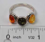 Triple Gemstone Sterling Silver Ring
