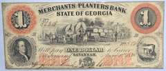 $1 Merchants & Planters Bank Savannah State of Georgia 6/1/1858 Note
