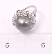 Spectacular Floral Tahitian Pearl and Approx. 0.41CTW Diamond Ring in 18K White Gold