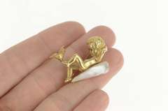 14K Yellow Gold Baroque Pearl Lounging Cherub Dove Pin/Brooch