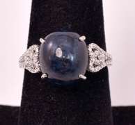 Spectacular 7.32CTS Cabochon-Cut Star Sapphire & 0.08CTW Diamond Ring in Sterling Silver