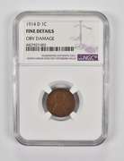 Fine Detail 1914-D Lincoln Wheat Cent OBV Damage NGC Groove Around Rim