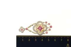 14K Yellow Gold Flower Ruby Diamond Chain Dangle Fringe