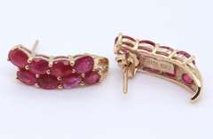 Fabulous Yellow Gold Double Row Ruby Earrings