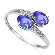 STUNNING 0.07 CT GENUINE TANZANITE & 4 PCS GENUINE DIAMOND 10K SOLID WHITE GOLD