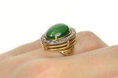 18K Yellow Gold Aventurine Diamond Halo Ornate Cocktail Ring