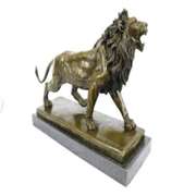 African Lion Bronze Sculpture on Marble Base Figure