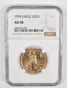 AU58 1994 $25 American Gold Eagle - 1/2 Oz. .999 Fine Gold Graded NGC