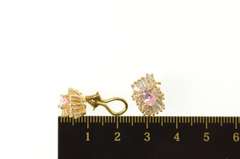 14K Yellow Gold Pink & White CZ Ballerina Clip Back Earrings