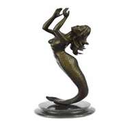 Mermaid Bronze Statue on Marble Base Sculpture