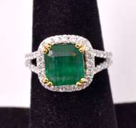 Dazzling Ladies Approx. 3.88CTS Emerald and Approx. 0.69CTW Diamond Ring in 18K White Gold