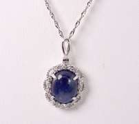 Dreamy 9.53CTS Cabochon-Cut Star Sapphire & 0.28CTW Diamond Pendant Necklace in Sterling Silver