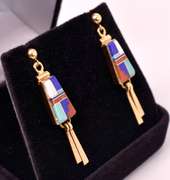 Mosaic Inlay 14KT Yellow Gold Earrings