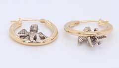 Beautiful Yellow Gold and Silver Angel Hoop Earrings