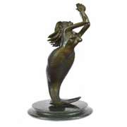 Mermaid Bronze Statue on Marble Base Sculpture