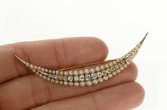 14K Yellow Gold 0.81 Ctw Victorian Diamond Pearl Moon Pin/Brooch