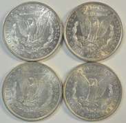 4 diff. flashy-white AU/BU 'P' Mint Morgan Silver Dollars