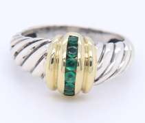 David Yurman 2 Tone Shrimp Ring with Emerald