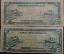 Lot Of 2 $20 Large Size Federal Reserve Notes, Circulated. FR.992, FR.1002