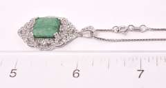 Excellent Approx. 5.00CTS Emerald  and White Sapphire Pendant Necklace in Sterling Silver