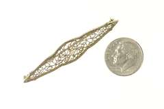 14K White Gold Art Deco Pearl Ornate Filigree Bar Pin/Brooch