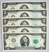 (5) Superb Crisp Exceptional 2013 $2 Star Replacement Notes San Francisco-Consecutive!