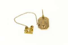 14K Yellow Gold PI Black Enamel Seed Pearl 25 Years Lapel Pin/Brooch