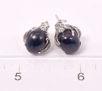 Captivating 12.39CTW Oval Cabochon-Cut Star Sapphire & 0.20CTW Diamond Earrings in Sterling Silver