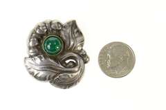 Sterling Silver Georg Jensen Green Agate Ornate Leaf 71 Pin/Brooch