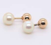 Elegant Yellow Gold 6.5mm Pearl Gold Ball Stud Earrings