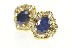 14K Yellow Gold 2.61 Ctw Sapphire Ballerina Diamond Halo Stud Earrings