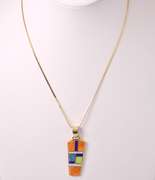 Vivid Mosaic Inlay Pendant & Chain, 14KT