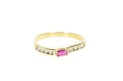 10K Yellow Gold Marquise Syn. Ruby Diamond Wavy Band Ring