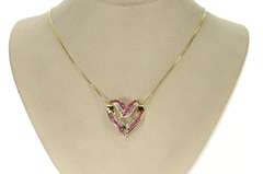 14K Yellow Gold Ruby Diamond Classic Curvy Heart Pendant