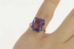 14K White Gold Art Deco Emerald Cut Syn. Amethyst Cocktail Ring