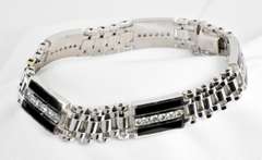 Impressive Man's 14k WG Onyx & Diamond Bracelet