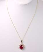 Lovely 9.52CTS Ruby & 0.33CTW Diamond Pendant Necklace in Gold Plated Sterling Silver